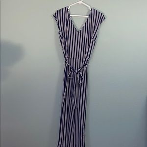 Blue and white stripped jumpsuit